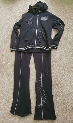 Y2K BCBG Black Silver Tracksuit XL Low Rise Flare Hoodie - Image 1 of 4