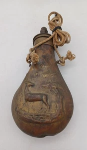 Bürgerkrieg Ära Schwarzpulver Horn Flachmann Kupfer Messing Muschelschale 7" Antik - Bild 1 von 5