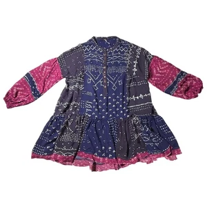Free People Tie Dye Patchwork Tunic Top Blouse Boho Festival Size S Resort Artsy - Picture 1 of 9