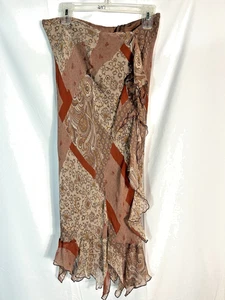 Vintage Damen Maxi Rock Seide Patchwork Asymmetrisch Boho Fee Romantisch Größe M - Bild 1 von 9