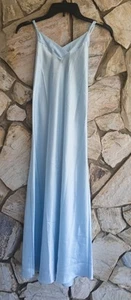 Jones New York M Pale Blue Spag Strap Vneck Silky Nylon Long Nightgown - Picture 1 of 4