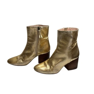 J. Botines Crew Sadie Cuero Dorado Metálico Punta Redonda Cremallera/Blas Fiesta 7 Foto 1 de 4