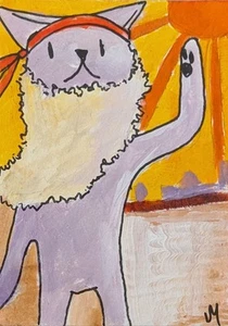ACEO Cat Painting Original Kittens Play Contemporary Folk Art By Josh Merritt - Picture 1 of 1