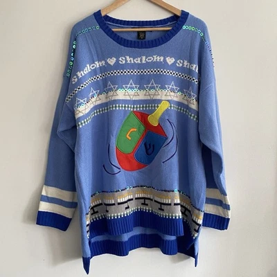 United States Sweaters Chanukah Hanukkah 3X Sequined Colorful Long Tunic - Image 1 of 4