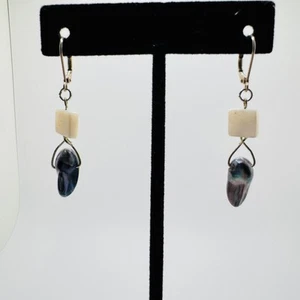 Vintage Style Dangle Earrings White Shell, Baroque Pearl Silver Tone - Picture 1 of 5
