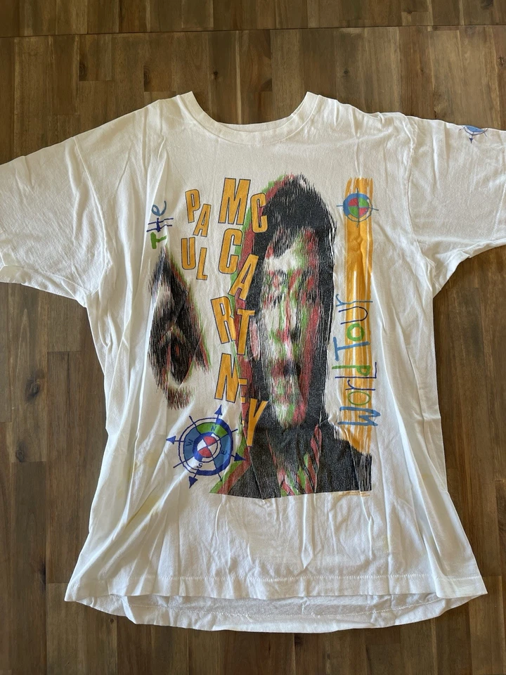 Paul McCartney Mac Is Back 89-90 世界巡回赛复古 T 恤 80 年代白色 XXL 状况极佳 — 第 1/4 张图片