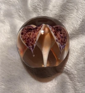 Glass Eye Studio Red Flower Glass Paper Weight 2” Art G.E.S O2 - Picture 1 of 8