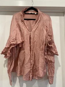 Women's COUNTRY ROAD Linen & Silk | Blouse Top Shirt | Size 12 | Pink - Bild 1 von 4