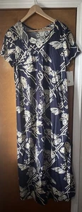 Vtg Hilo Hattie Hawaiian Floral Cotton Short Sleeve Muumuu Maxi Dress Sz L NWT - Picture 1 of 5
