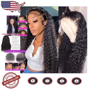 Natürliche schwarze 22 Zoll lockige Lace Front Perücke für schwarze Frauen - 100 % Echthaar - Bild 1 von 8