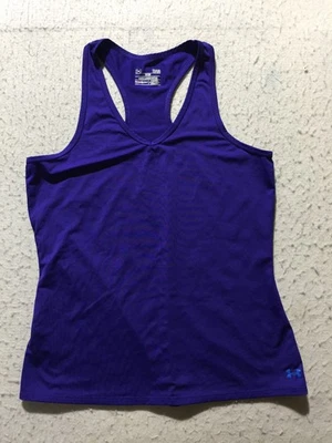 Under Armour Heat Gear Tank Top Womens L Large Dark Blue Racerback V Neck Logo - Image 1 of 4