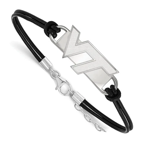 Virginia Tech Hokies VT School Letters Logo Leather Bracelet in Sterling Silver Cover