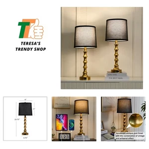 Gold Table Lamp 24" Nightstand Lamps Set of 2 Bamboo Shape Base Metal Desk La... - Picture 1 of 8
