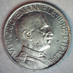 1923 Italy Nickel Content 2 Lire Coin Extra Fine Circulated Damaged Nicked - Picture 1 of 2