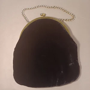 Vintage Antique Gold Frame Black Velvet Purse Convertible Clutch Gold Chain Deco - Picture 1 of 6