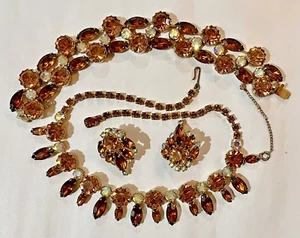 Vintage Qualität Topas Aurora Borealis Strass Parure Halskette Armband ER Regency - Bild 1 von 21