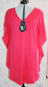 LISE CHARMEL Cover-Up/Kaftan/Tunic/Beach-Dress Pink/Red Leather Keyhole Cotton M