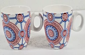 Pier 1 Imports Demitasse Cups Ceramic Red Blue Espresso Paisley Set of 2 - Picture 1 of 5