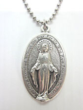 XL English Miraculous Medal 1 3/4" Italy Pendant Necklace 24" Ball Chain