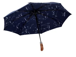 Paraguas de viaje BALIOS Constellation azul marino oscuro mango de madera real cierre abierto automático - Imagen 1 de 7
