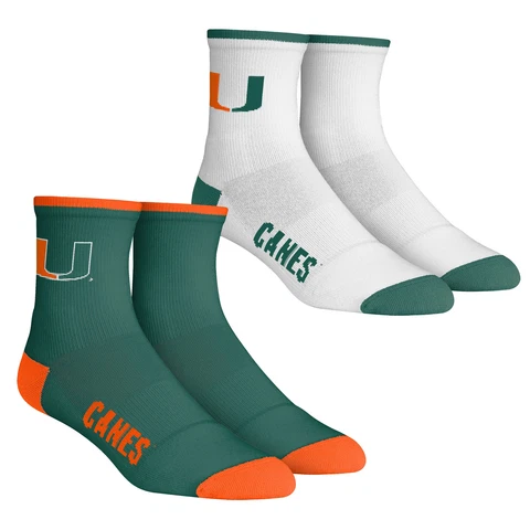 Youth Rock Em Socks Miami Hurricanes Core Team 2-Pack Quarter Length Sock Set Cover