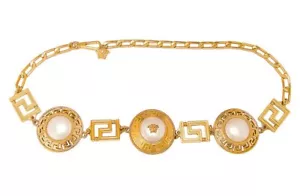 Gianni Versace Chain Belt Gold Medusa Logo Faux Pearl Versace Belt Vintage - Bild 1 von 24