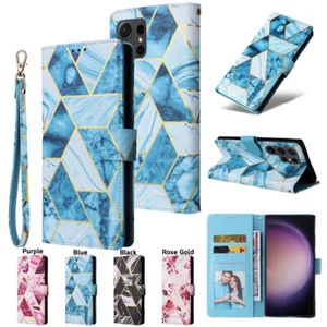 Fashion Marble Pattern Leather Wallet Phone Case For Samsung S24Ultra S23 S22 S8 - Picture 1 of 14
