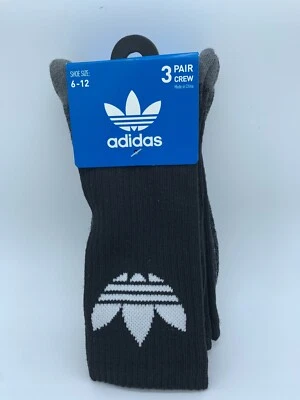 NUEVO PAQUETE DE 3 CALCETINES ADIDAS PARA HOMBRE CON LOGOTIPO DE TRÉBOL RETRO ZAPATO TALLA 6-12 BLANCO/BK Foto 1 de 4