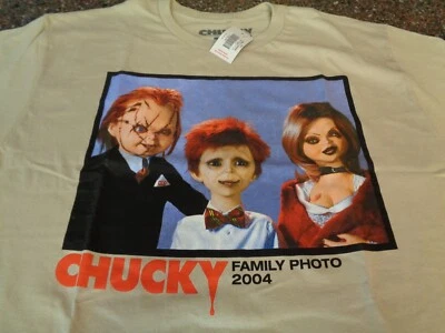 Child's Play Chucky "Family Photo 2004" SS T-shirt Large Beige Sand Tiffany NWT - Image 1 of 4