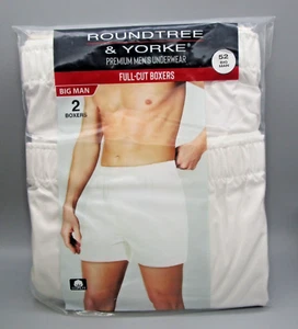 ROUNDTREE & YORKE~52~Men's Big Man 2 Pair White 100% Cotton Full-Cut Boxers - Picture 1 of 2