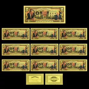 10pcs Trump Two Dollars Gold Foil Plastic Banknotes US 45th President Art Cards - Picture 1 of 5