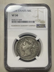1898 Straits Settlement 50 Cents NGC VF-30 - Picture 1 of 4