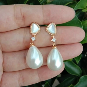 1.5" White Sea Shell Pearl Dangle Stud Earrings For Women Fashion Jewelry Gift - Picture 1 of 6
