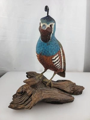 Codorniz California antigua de resina de 9,7" - Pájaro pintado a mano en rama de árbol  Foto 1 de 4