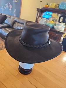 BC Hats Bac Pac Traveller Oily Australian Leather Hat S Braided Hatband Read - Picture 1 of 11