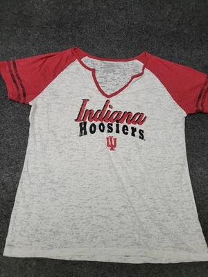 Indiana Hoosiers Shirt Womens XL Red White NCAA College Basketball V-Neck Raglan - Image 1 of 4