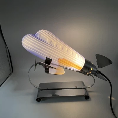 Abajur de mesa estilo Art Deco avião azul vidro com nervuras cromado aviação UL listado - Imagem 1 de 4