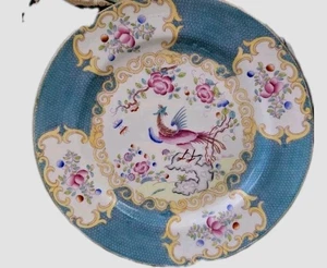 1 Antique Porcelain Plate Cockatrice On Turquoise Mustard Trim, MINTON, England - Picture 1 of 20
