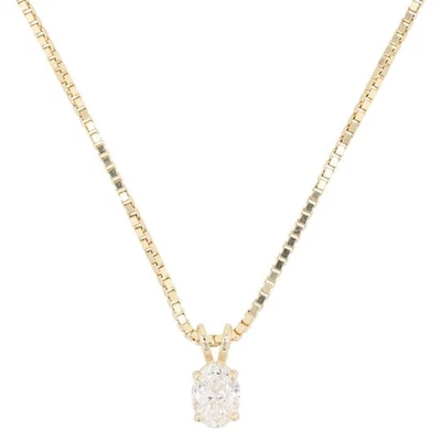 GIA .90ct Oval Cut Diamond Solitaire Pendant on 18" Necklace 14k Yellow Gold  - Image 1 of 4
