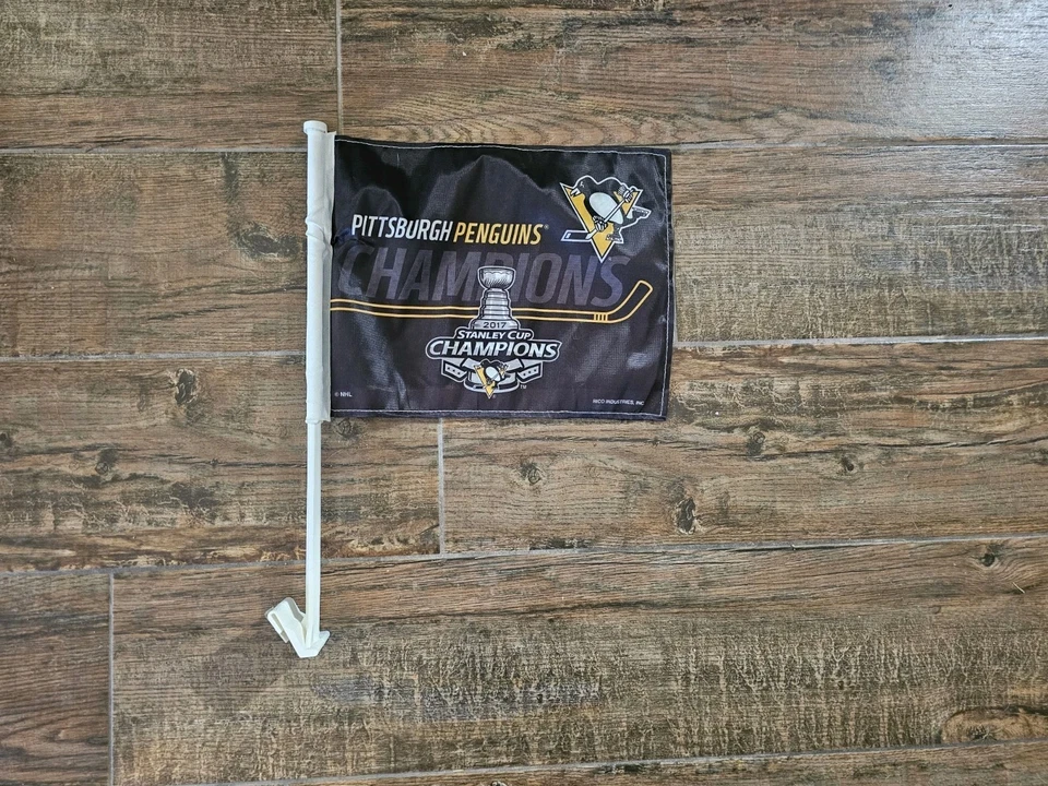 NHL Pittsburgh Penguins Hockey 2017 Stanley Cup Champions Car Flag Black - Image 1 of 1
