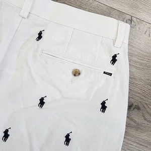 Polo Ralph Lauren Mens Size 32 Shorts Classic Fit White Navy Embroidered Logo - Picture 1 of 9