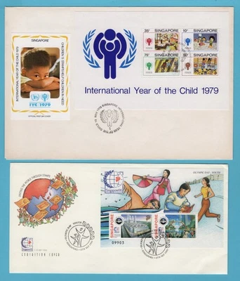SINGAPORE 2 FDC's Year of the child 1979,  Olympic Day 1995 miniature sheets - Image 1 of 2