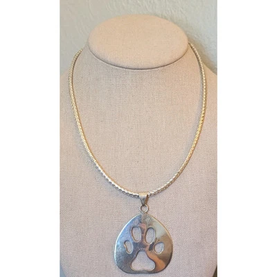 Colgante con estampado de pata de ley 925 en collar fino tejido de plata 925 Italia 16-18" Foto 1 de 4