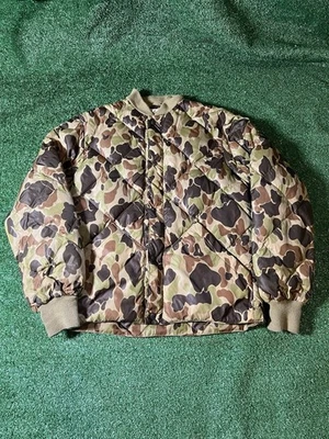Vtg Cabelas Premier Northern Waterfowl Down Camo Puffer Bomber Jacket Men Large - Image 1 of 4