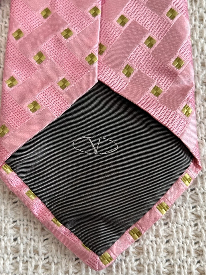 Valentino Men's Light Pink Pattern Striped Silk Neck Tie Made In Italy w/ Logo - Image 1 of 4