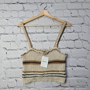 Maglione maglia uncinetto Forever21 crop top tortora beige misto cotone nuovo taglia media - Foto 1 di 10