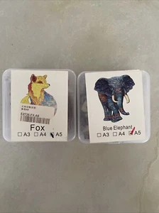 Set Of 2 ~ A5 Wooden Jigsaw Puzzle Animal Shape Puzzles Adults FOX And Elephant - Picture 1 of 7