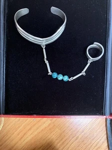 Sterling Silver with Slave Cuff Bracelet turquoise Color Beads - Picture 1 of 3