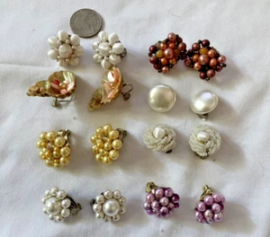 Lotto di 8 paia clip on strass viola mare bianco perline vintage made in Japan - Foto 1 di 10