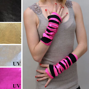 Shiny Cut Out Fingerless Gloves Pink Wrist Arm Cuffs Cyber Goth Glow Costume O10